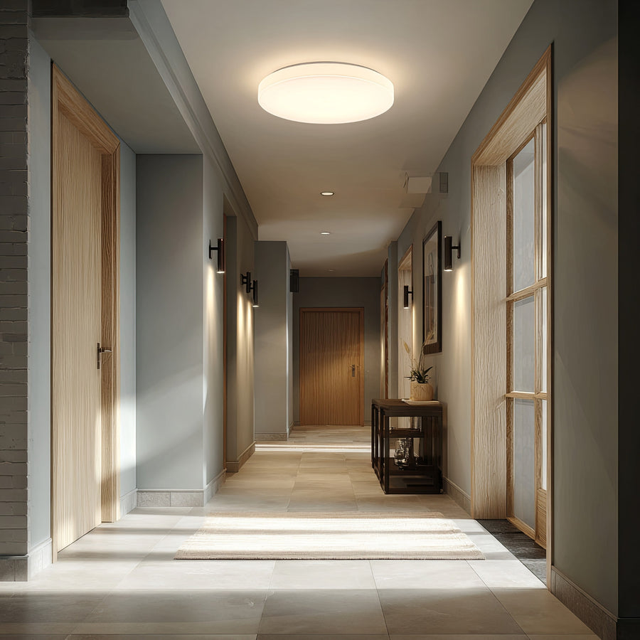 Maclean plafond LED sensorlamp, microgolf sensor 5.8GHz,4000K, 12W, 950lm, IP44, MCE347