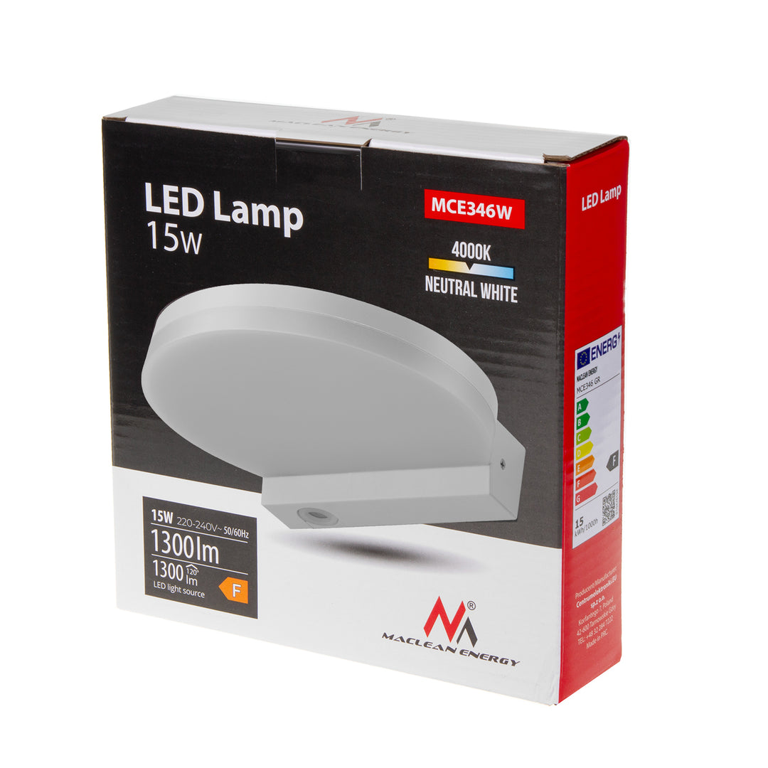 Maclean MCE346 Led-wandlamp 15 W 1300 lm Wandlamp IP65 Waterdicht Buitenlamp 4000 K Neutraal wit voor binnen en buiten