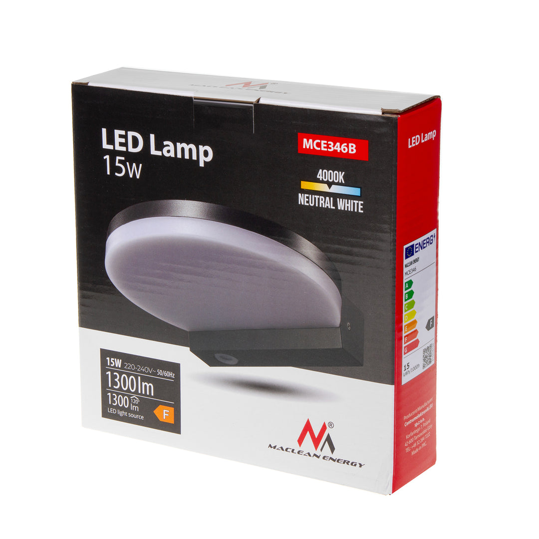 Maclean LED lamp, zwart, 15W, IP65, 1300lm, neutraal wit (4000K) MCE346 B