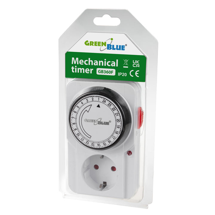 GreenBlue - Tijdschakelaar - Timer Schakelaar - Type F - Mechanische tijdschakelklok - 48 programma's, max. belasting 16A, IP20, GB360 F