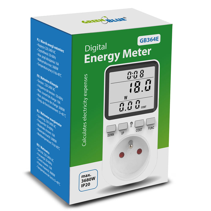 GreenBlue GB364 E Energiemeter Wattmeter Stroomverbruikmeter Directe kostenberekening Voor verschillende apparaten