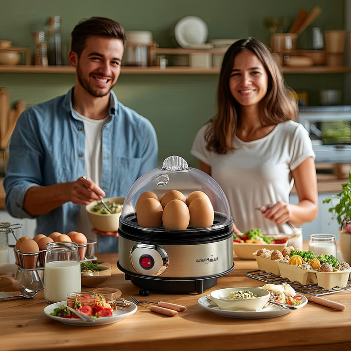 GreenBlue automatische eierkoker, vermogen 400W, tot 7 eieren, maatbeker, 220-240V~, 50 Hz, GB572
