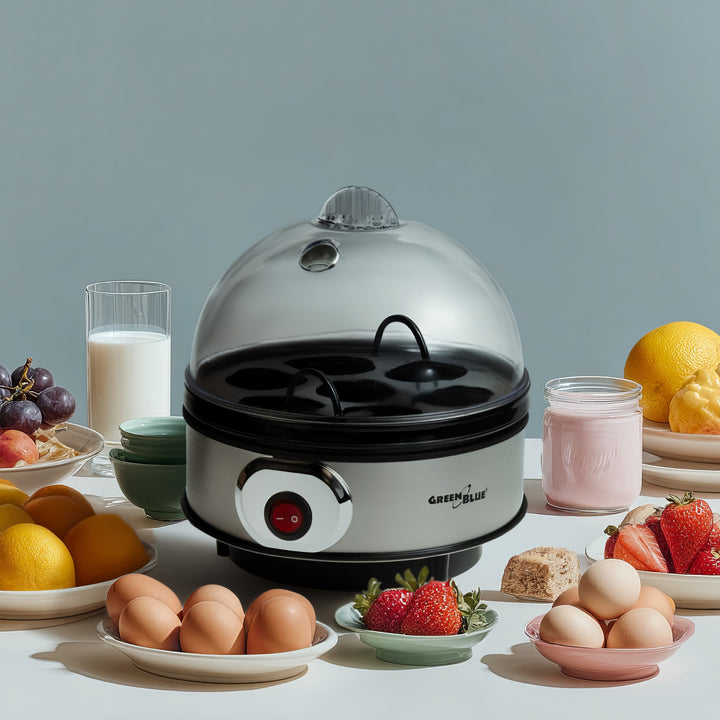 GreenBlue automatische eierkoker, vermogen 400W, tot 7 eieren, maatbeker, 220-240V~, 50 Hz, GB572