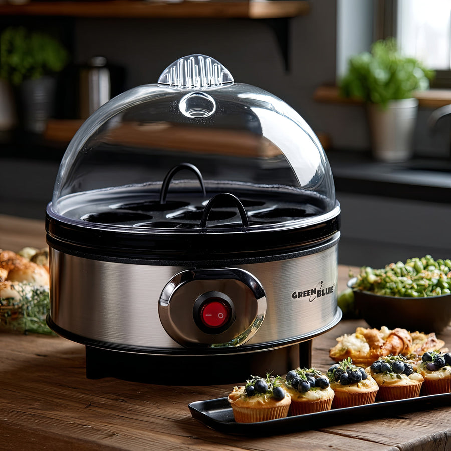 GreenBlue automatische eierkoker, vermogen 400W, tot 7 eieren, maatbeker, 220-240V~, 50 Hz, GB572