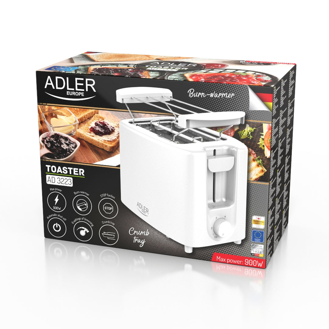 Adler broodrooster, 6 regelstanden, broodjesrooster, 900W, wit, AD 3223