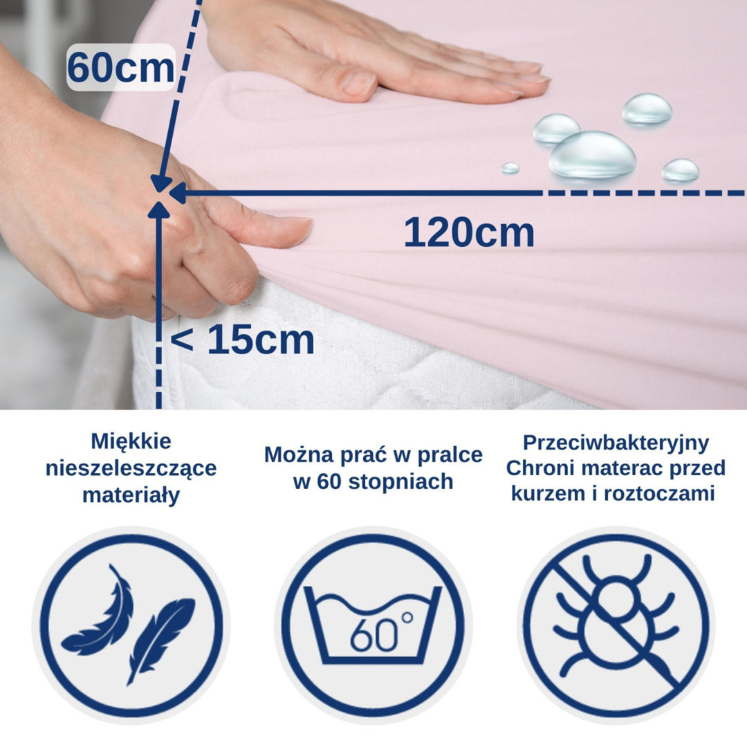 Snibbs waterbestendig laken, roze, 60x120 cm, T-SNI-100232