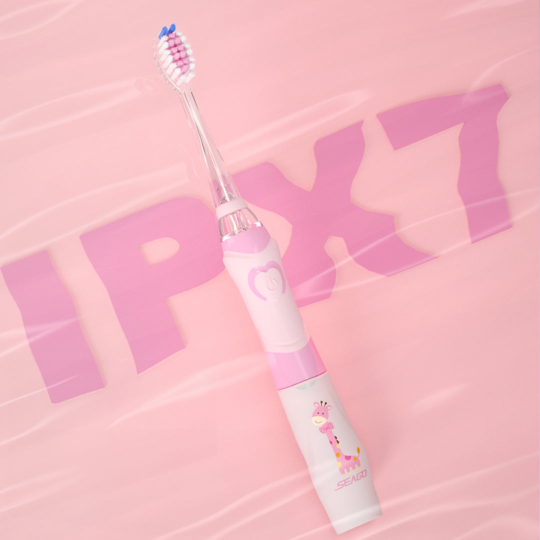 SEAGO sonische tandenborstel voor kinderen, roze, 1xAA 1,5V (niet meegeleverd), 3 tips, SG-977 Roze