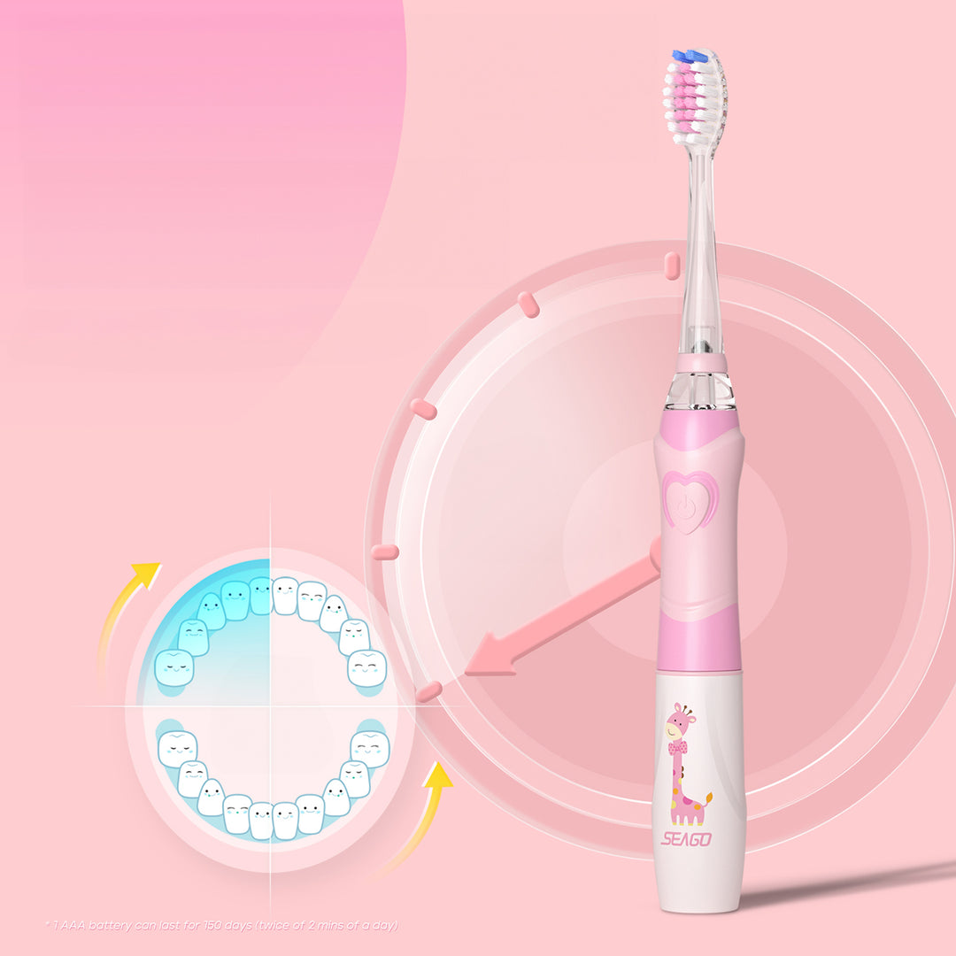 SEAGO sonische tandenborstel voor kinderen, roze, 1xAA 1,5V (niet meegeleverd), 3 tips, SG-977 Roze