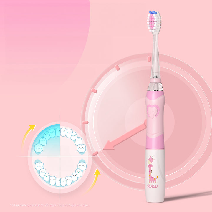 SEAGO sonische tandenborstel voor kinderen, roze, 1xAA 1,5V (niet meegeleverd), 3 tips, SG-977 Roze