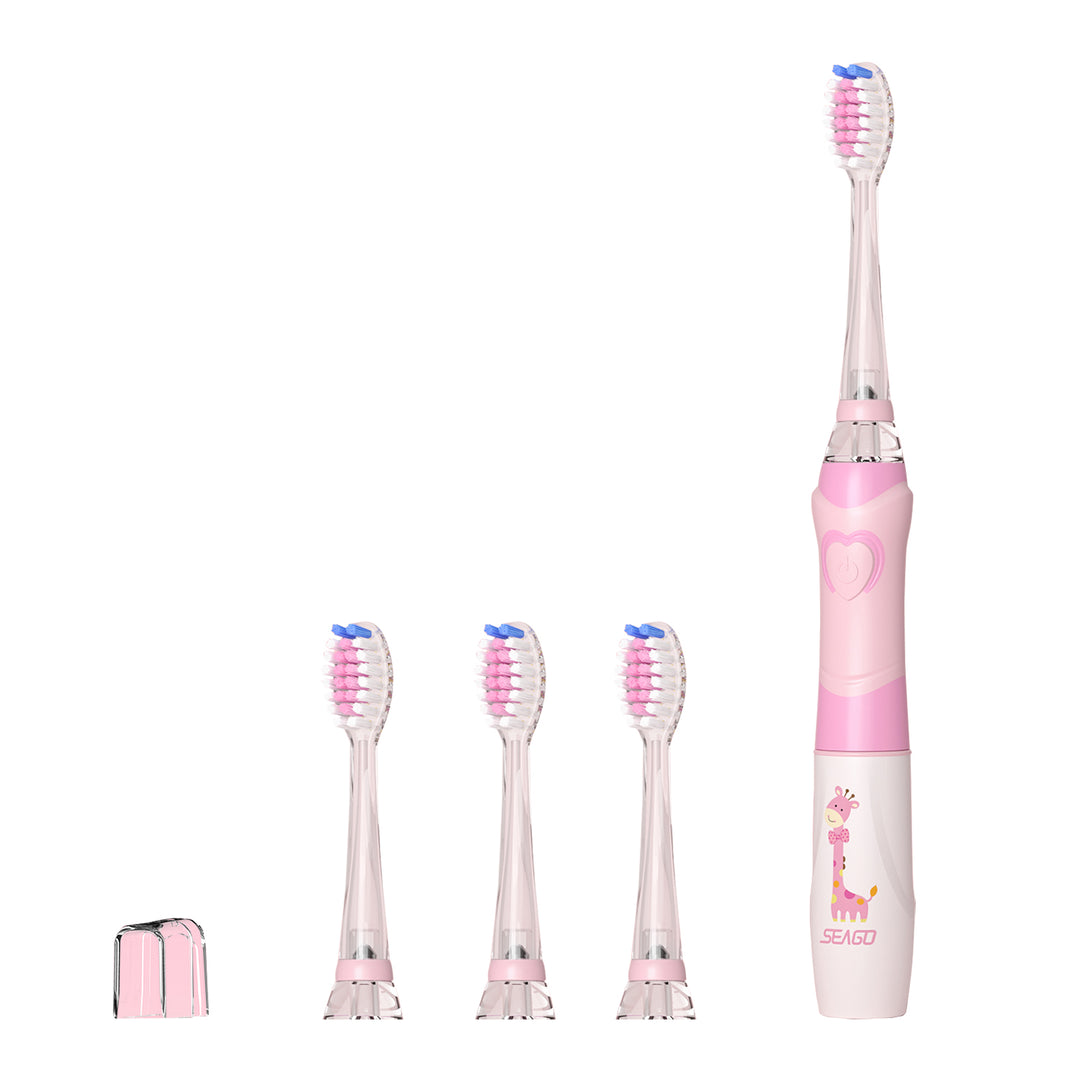 SEAGO sonische tandenborstel voor kinderen, roze, 1xAA 1,5V (niet meegeleverd), 3 tips, SG-977 Roze