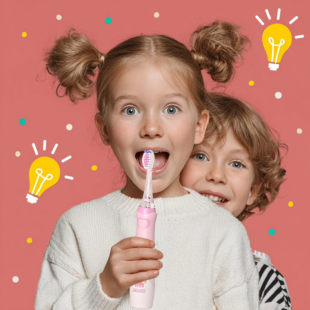 SEAGO sonische tandenborstel voor kinderen, roze, 1xAA 1,5V (niet meegeleverd), 3 tips, SG-977 Roze