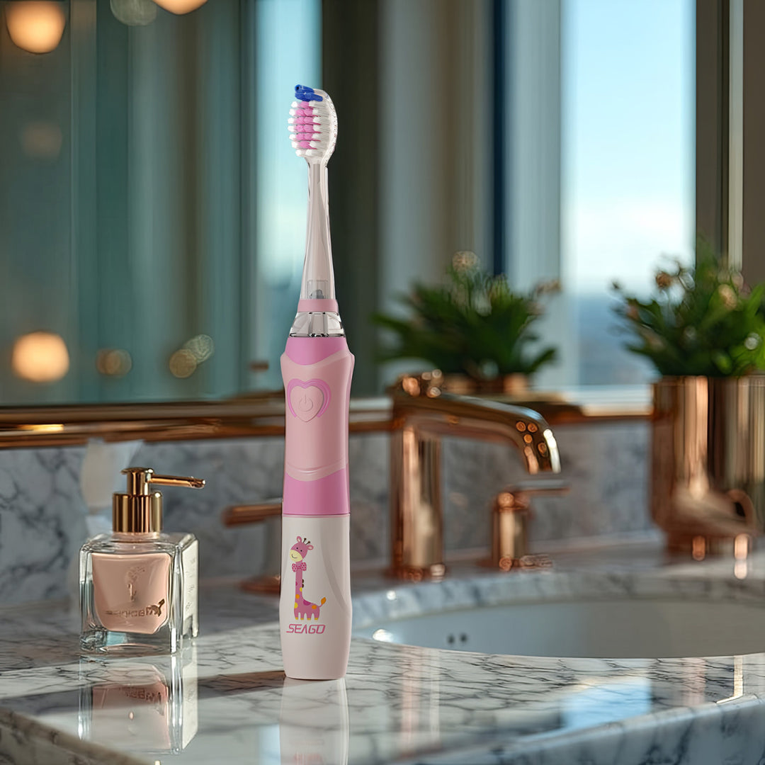 SEAGO sonische tandenborstel voor kinderen, roze, 1xAA 1,5V (niet meegeleverd), 3 tips, SG-977 Roze