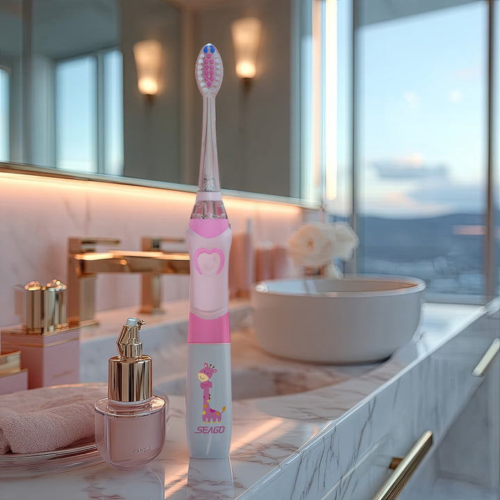SEAGO sonische tandenborstel voor kinderen, roze, 1xAA 1,5V (niet meegeleverd), 3 tips, SG-977 Roze