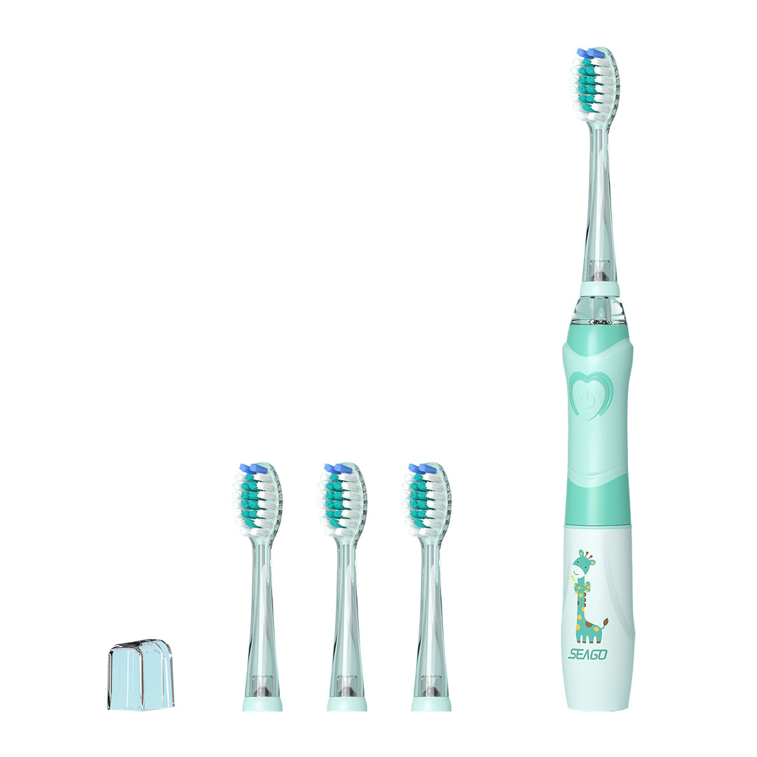 SEAGO sonische kindertandenborstel, kleur groen, 1xAA 1,5V (niet meegeleverd), 3 tips, SG-977 Groen