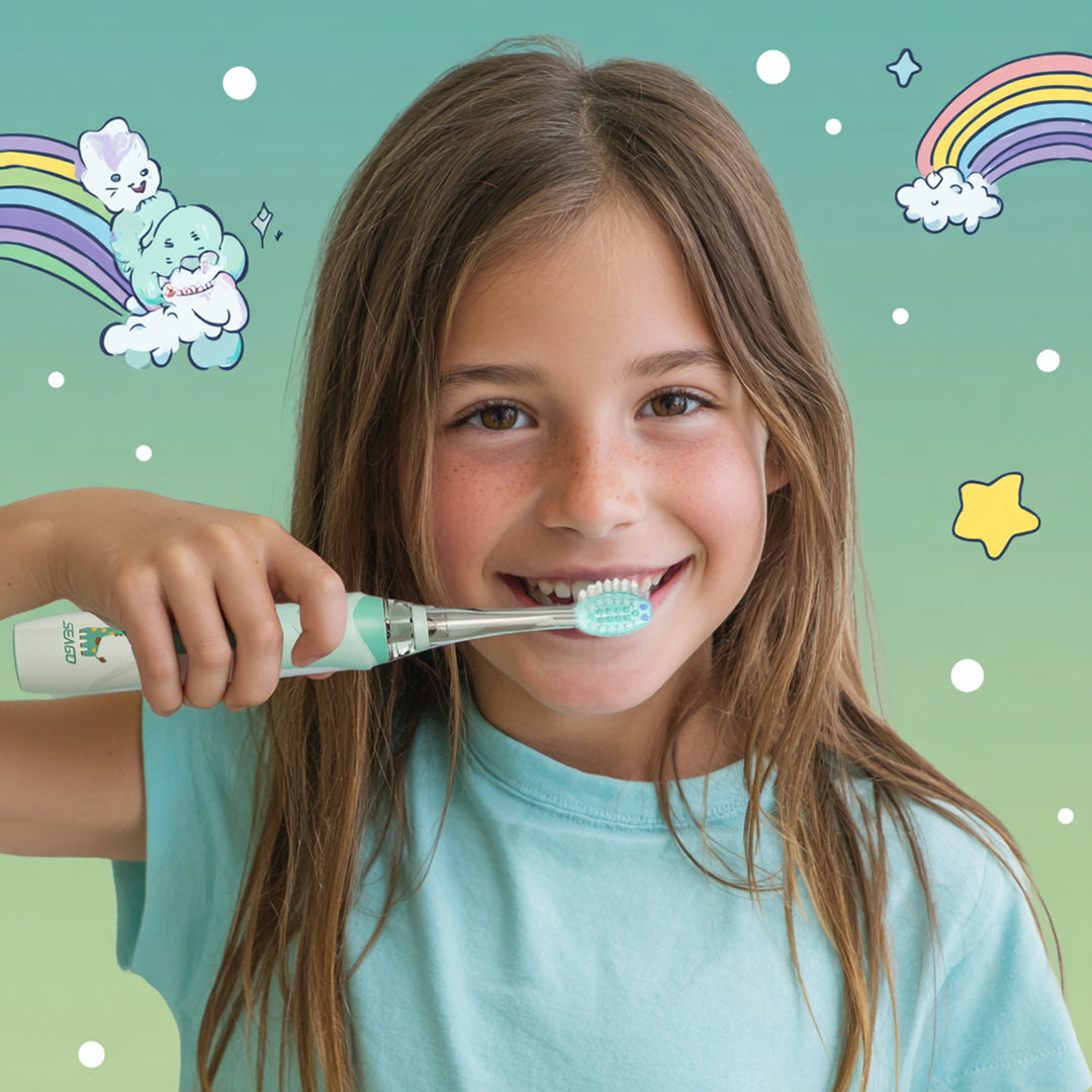 SEAGO sonische kindertandenborstel, kleur groen, 1xAA 1,5V (niet meegeleverd), 3 tips, SG-977 Groen