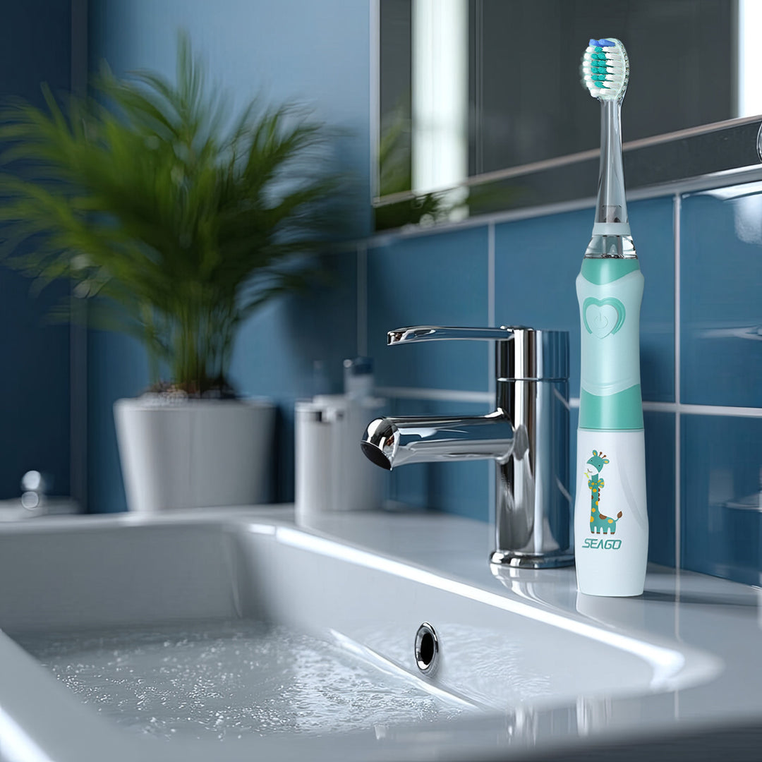 SEAGO sonische kindertandenborstel, kleur groen, 1xAA 1,5V (niet meegeleverd), 3 tips, SG-977 Groen