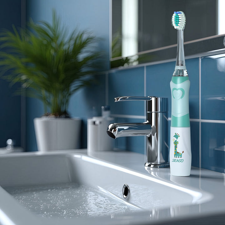 SEAGO sonische kindertandenborstel, kleur groen, 1xAA 1,5V (niet meegeleverd), 3 tips, SG-977 Groen