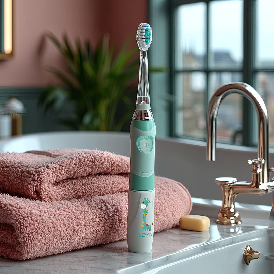 SEAGO sonische kindertandenborstel, kleur groen, 1xAA 1,5V (niet meegeleverd), 3 tips, SG-977 Groen