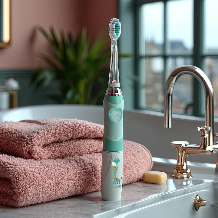 SEAGO sonische kindertandenborstel, kleur groen, 1xAA 1,5V (niet meegeleverd), 3 tips, SG-977 Groen