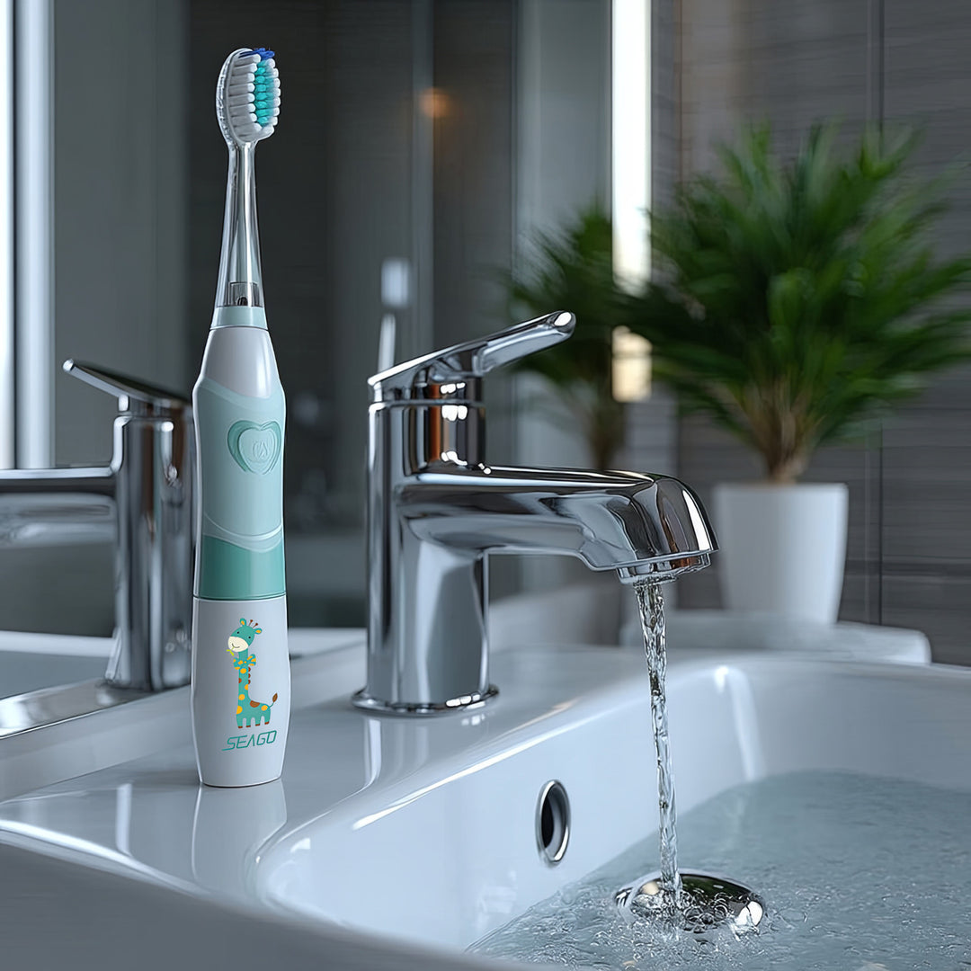 SEAGO sonische kindertandenborstel, kleur groen, 1xAA 1,5V (niet meegeleverd), 3 tips, SG-977 Groen