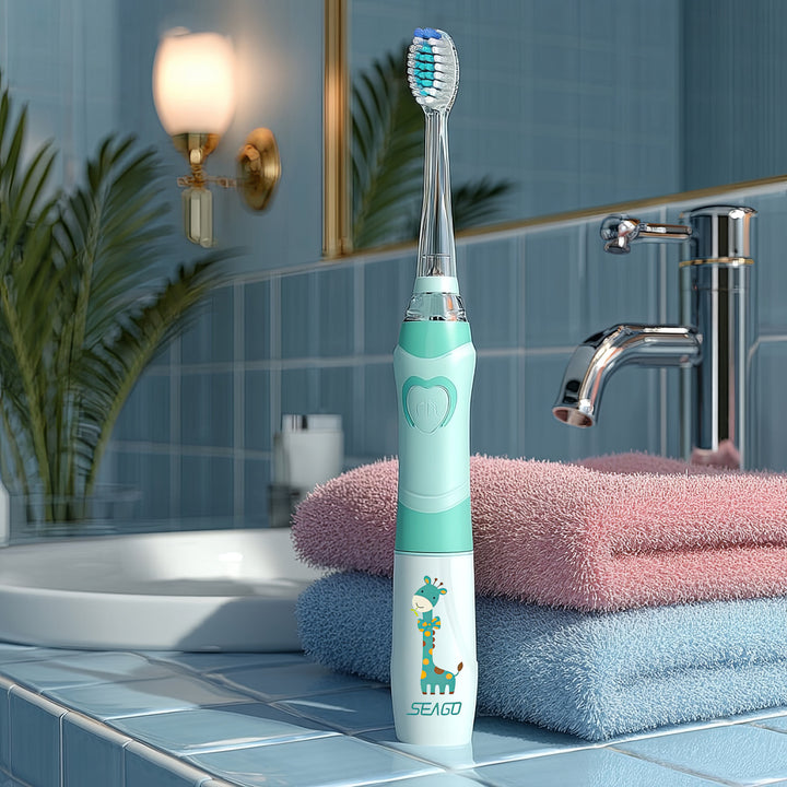 SEAGO sonische kindertandenborstel, kleur groen, 1xAA 1,5V (niet meegeleverd), 3 tips, SG-977 Groen