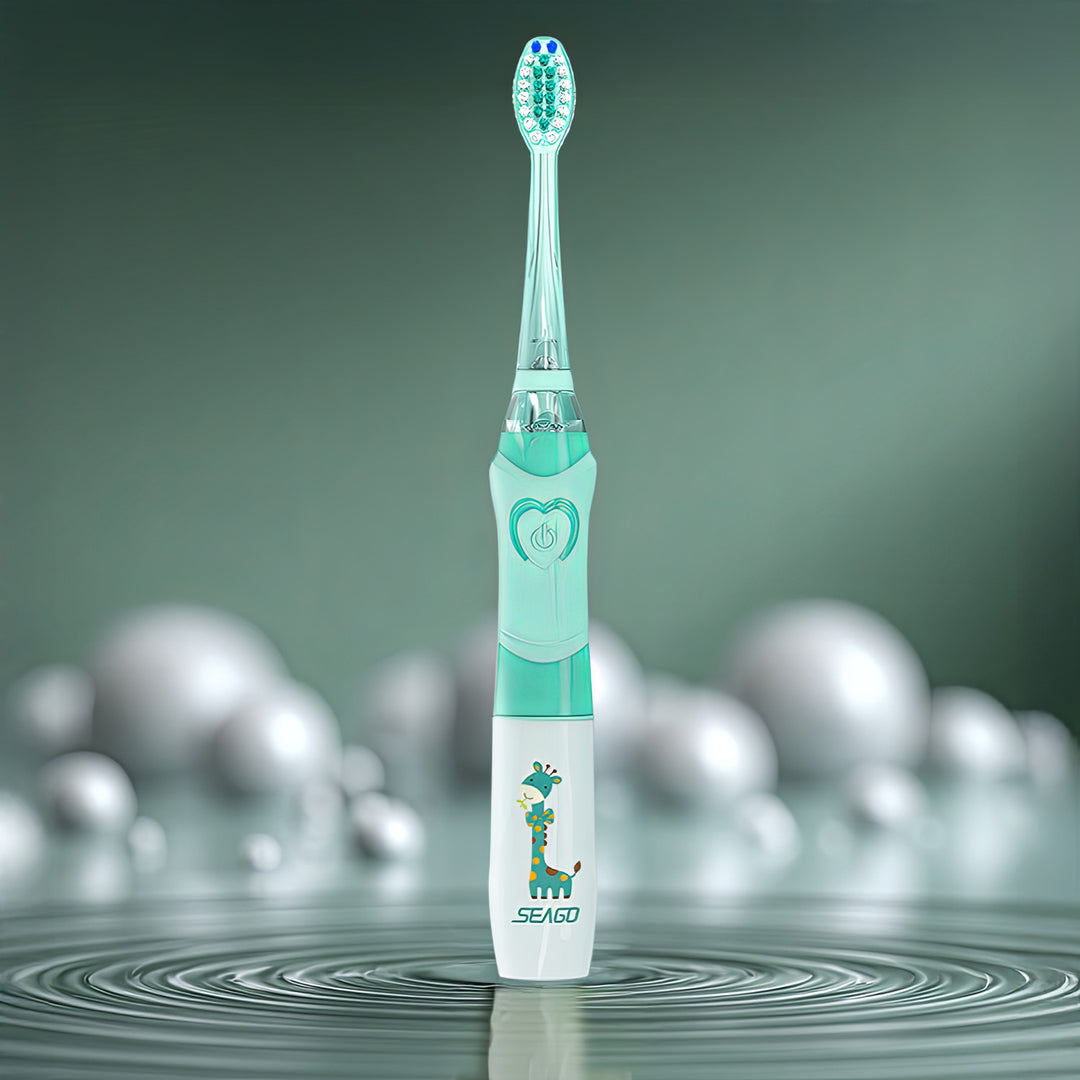 SEAGO sonische kindertandenborstel, kleur groen, 1xAA 1,5V (niet meegeleverd), 3 tips, SG-977 Groen