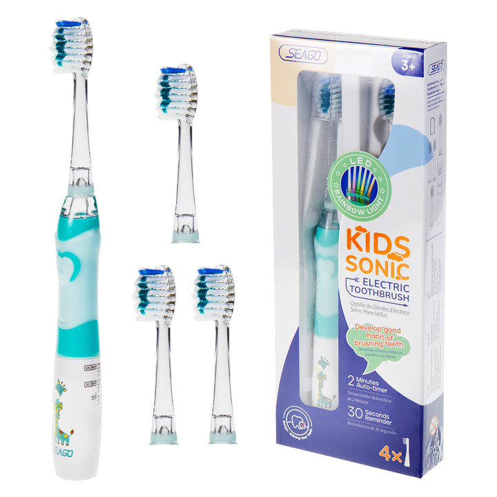 SEAGO sonische kindertandenborstel, kleur groen, 1xAA 1,5V (niet meegeleverd), 3 tips, SG-977 Groen