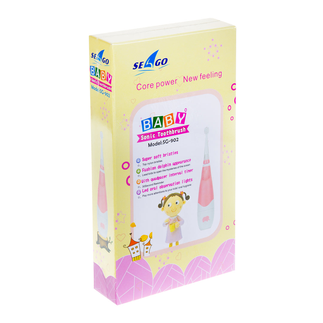 SEAGO sonische tandenborstel voor kinderen, roze, 1xAA 1,5V (niet meegeleverd), 4 opzetstukken, SG-902 Roze