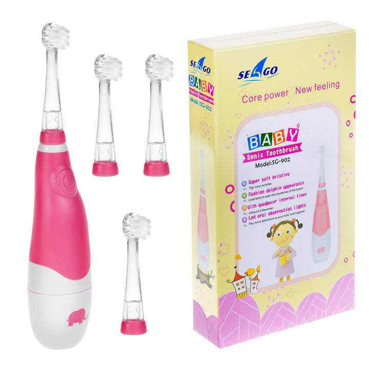 SEAGO sonische tandenborstel voor kinderen, roze, 1xAA 1,5V (niet meegeleverd), 4 opzetstukken, SG-902 Roze