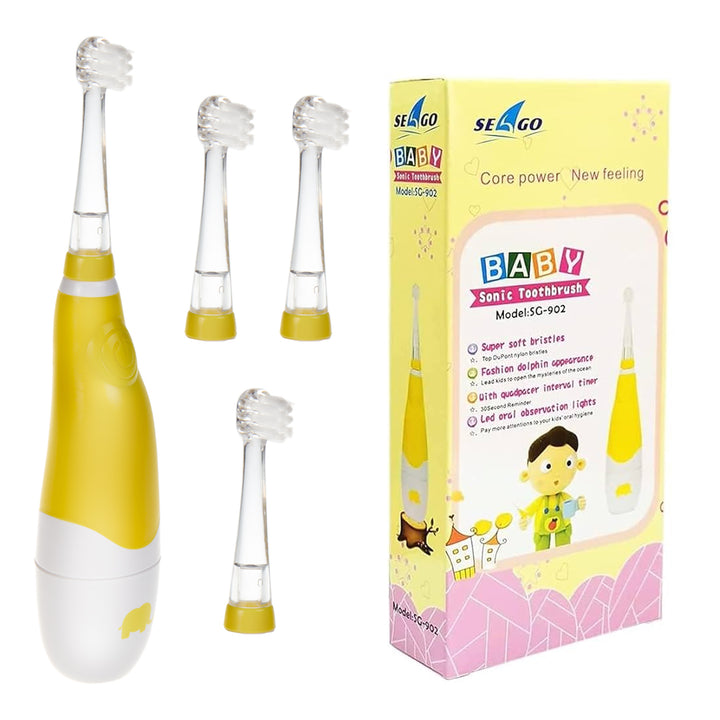 SEAGO sonische kindertandenborstel, geel, 1xAA 1,5V (niet meegeleverd), 4 tips, SG-902 Geel