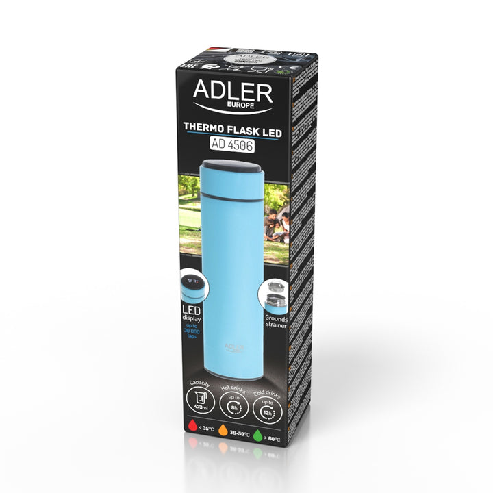 Adler thermosfles, LED-touchscreen, inhoud 473 ml, kleur blauw, AD 4506