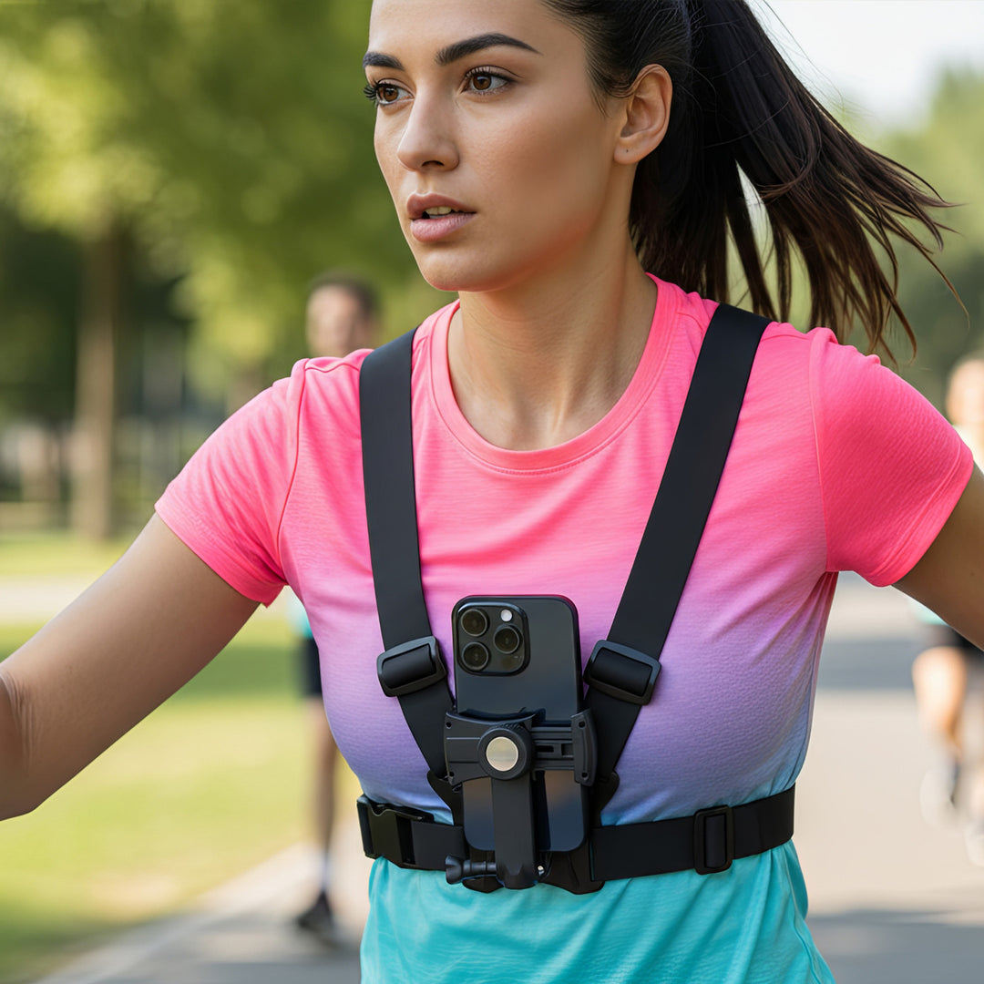 Maclean MC-294 2 in 1 Universele borstbandhouder voor smartphone en actiecamera Compatibel met GoPro-camera's etc. Sporthouder voor mobiele telefoon Houder voor mobiele telefoon Camera 360° draaibaar