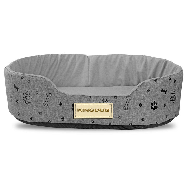 Kingdog hondenbed, ovaal, codura, 60x50cm, grijs met zwart patroon