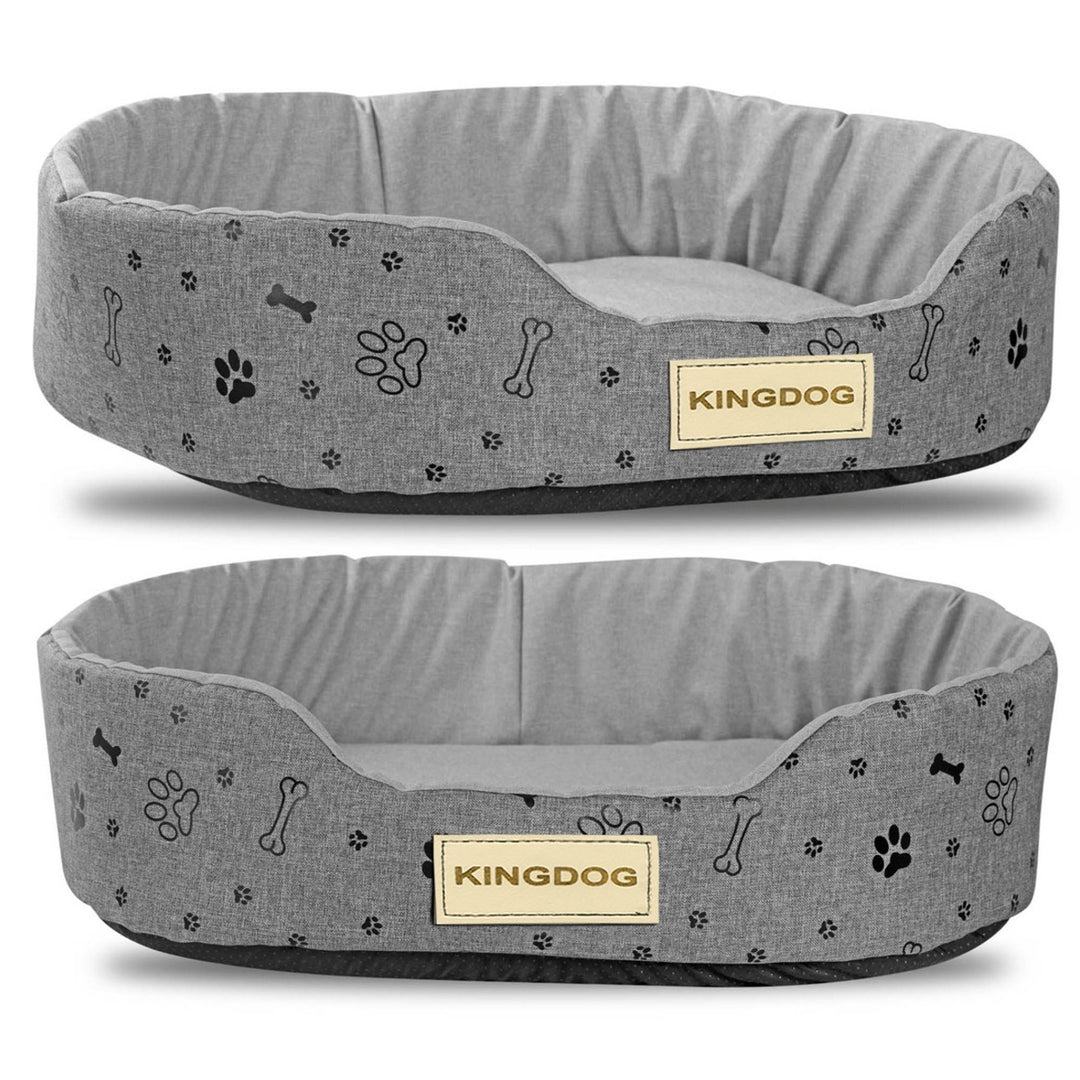 Kingdog hondenbed, ovaal, codura, 60x50cm, grijs met zwart patroon