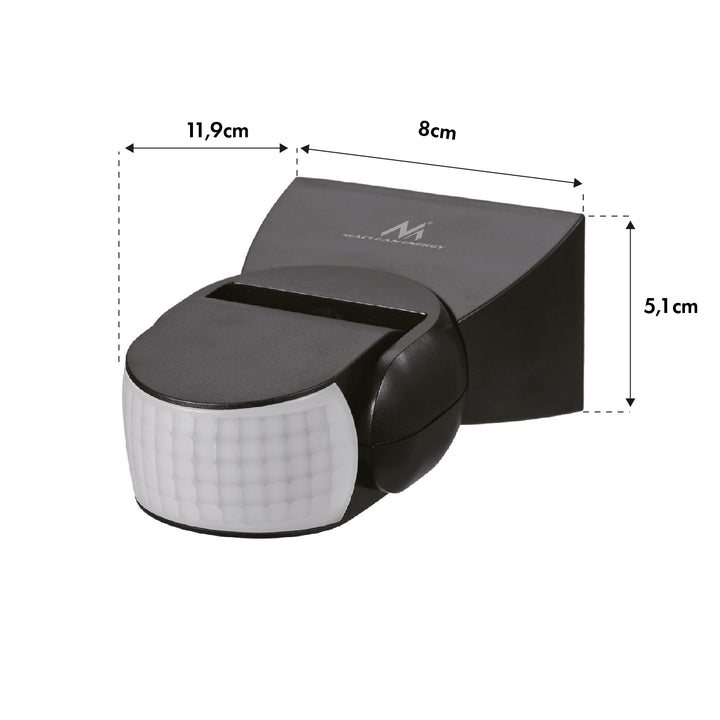 Maclean MCE241 Infrarood-bewegingssensor, automatische lichtschakelaar met afstandsbediening, IP65, 180 graden detectiehoek tot 12 m Zwart