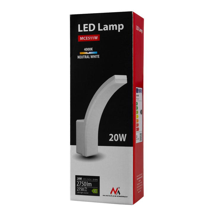 Maclean - LED lamp - Buitenlamp - Wandlamp - PIR - 20W - 2750lm - IP65 - neutraal wit 4000K - Wit - MCE511 W