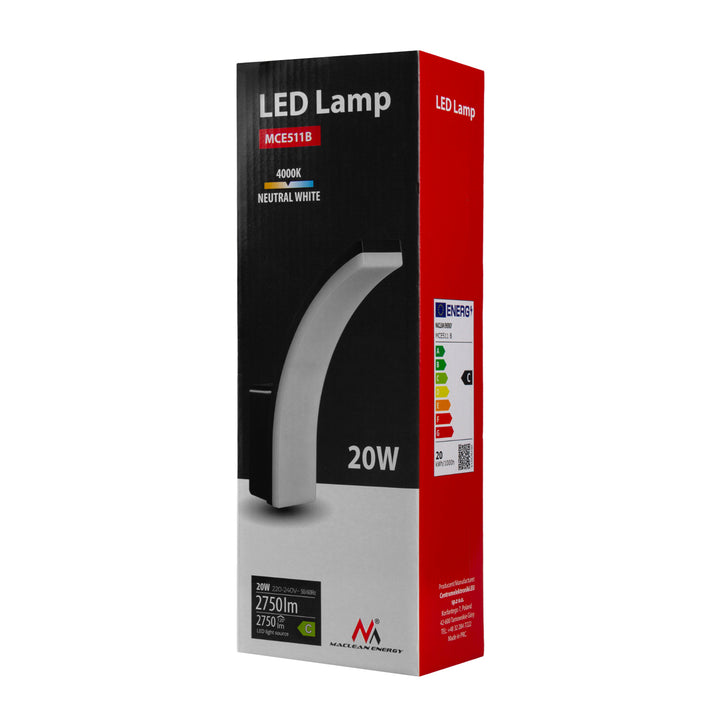 Maclean - LED lamp - Buitenlamp - Wandlamp - PIR - 20W - 2750lm - IP65 - neutraal wit 4000K - Zwart - MCE511 B