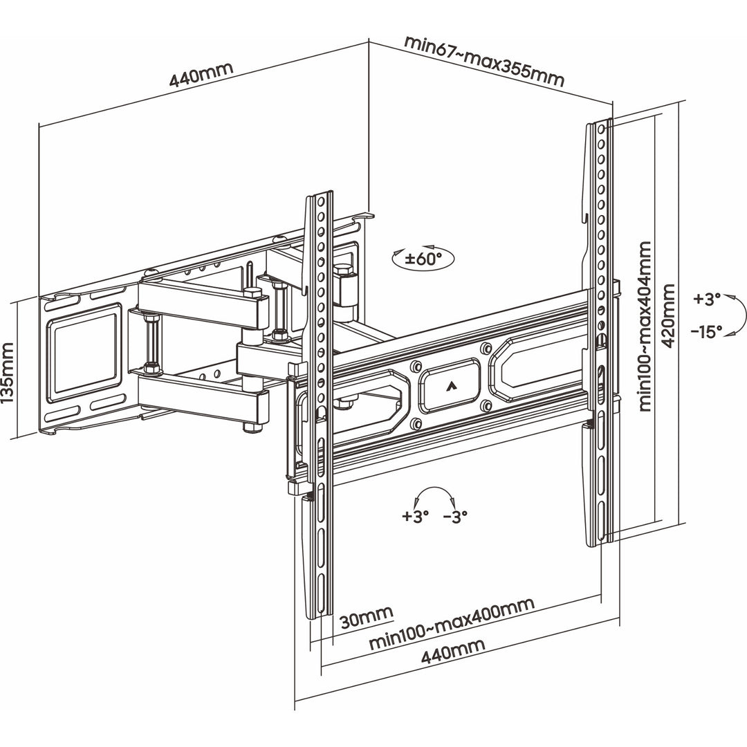 ART TV beugel, 32-70'', 40kg, zwart, VESA 400x400, AR-89