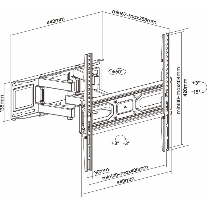 ART TV beugel, 32-70'', 40kg, zwart, VESA 400x400, AR-89