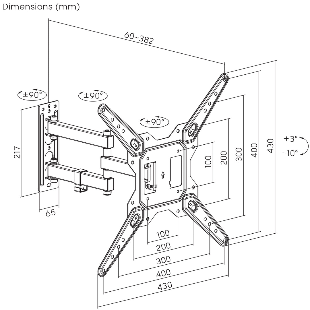 Maclean TV- of monitorsteun, universeel, max VESA 400x400, 23-55", 30kg, zwart, MC-701N