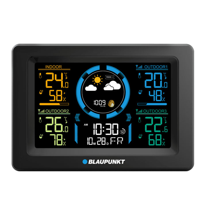 Blaupunkt weerstation, hygrometer, luchtdruk, voorspelling, 3 sensoren, WS40BK