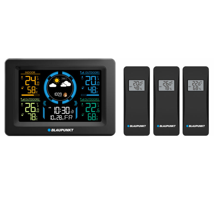 Blaupunkt weerstation, hygrometer, luchtdruk, voorspelling, 3 sensoren, WS40BK