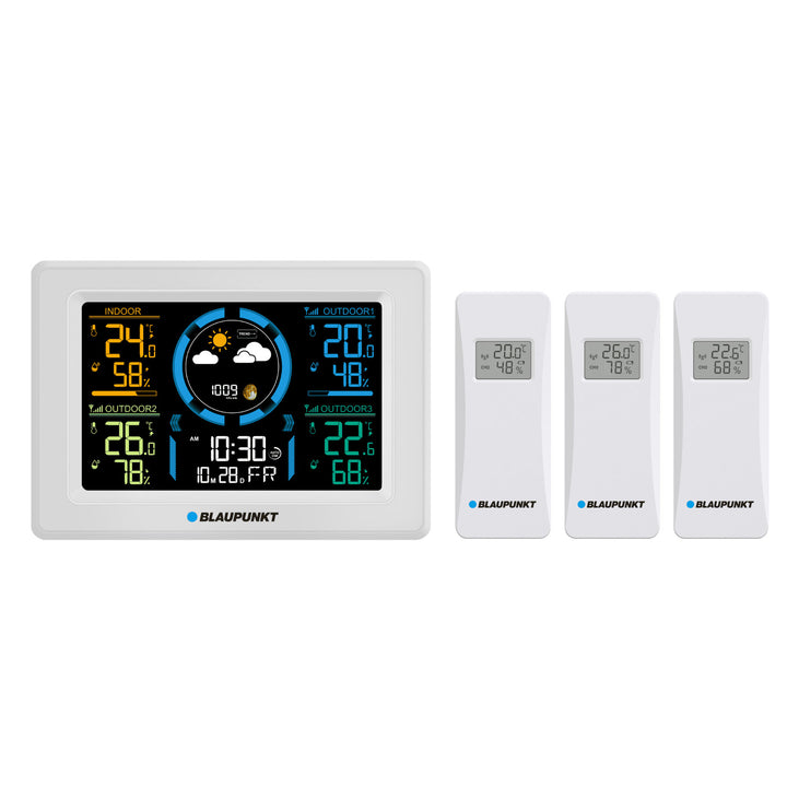 Blaupunkt weerstation, hygrometer, luchtdruk, voorspelling, 3 sensoren, WS40WH