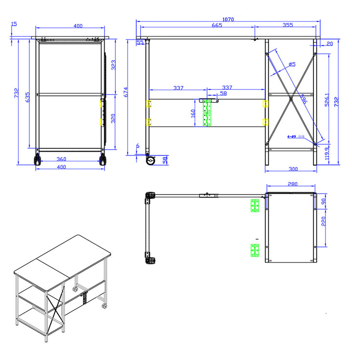 Maclean - Bureau - klapbureau - loft inklapbaar bureau - afmetingen: 107x45x75cm - max - 150 kg - kleur donker walnoot, MC-411 B