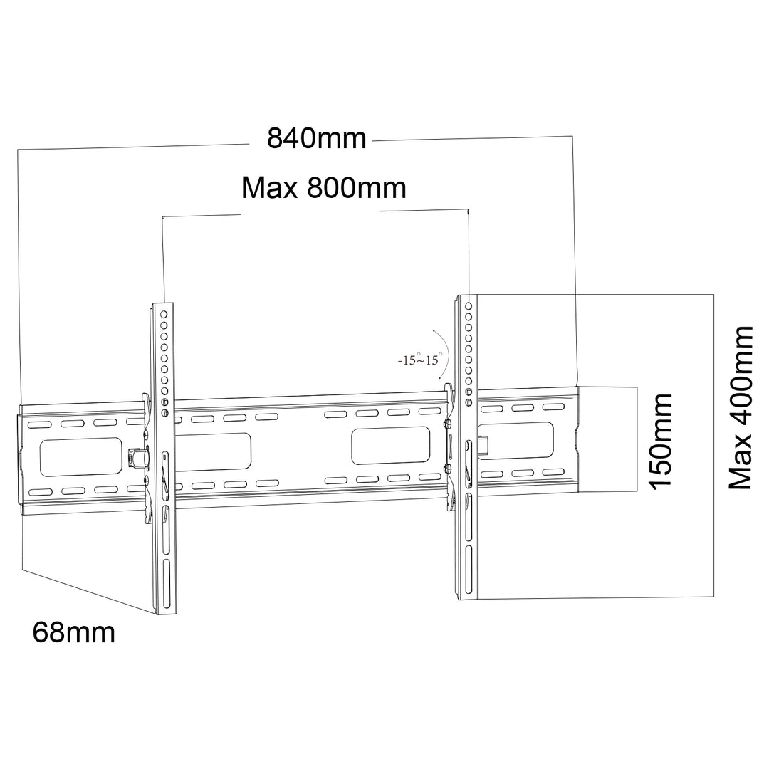 Maclean - TV-Beugel / TV-houder - max VESA 800x400, 43-100", 120kg, kantelinstelling +15°~-15°, MC-422