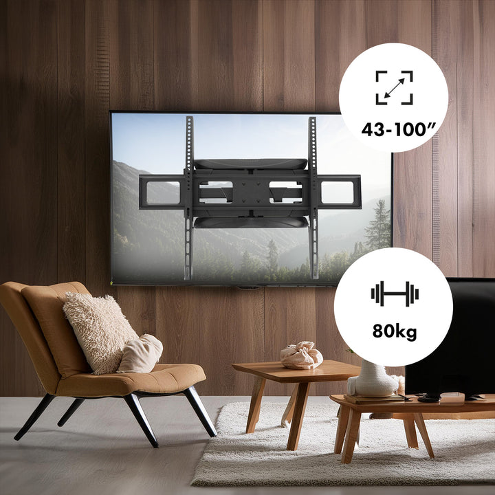 Maclean - TV beugel max VESA 800x600, 43-100", 80kg, horizontale en verticale hoekverstelling, profiel 50-500mm, zwart, MC-423