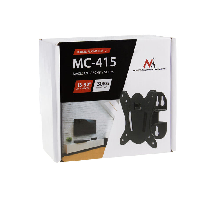 Maclean - Beugel voor TV of monitor - TV-Beugel - Monitorhouder - Muurbeugel - max. VESA 100x100, 13-32", 30kg, zwart, MC-415