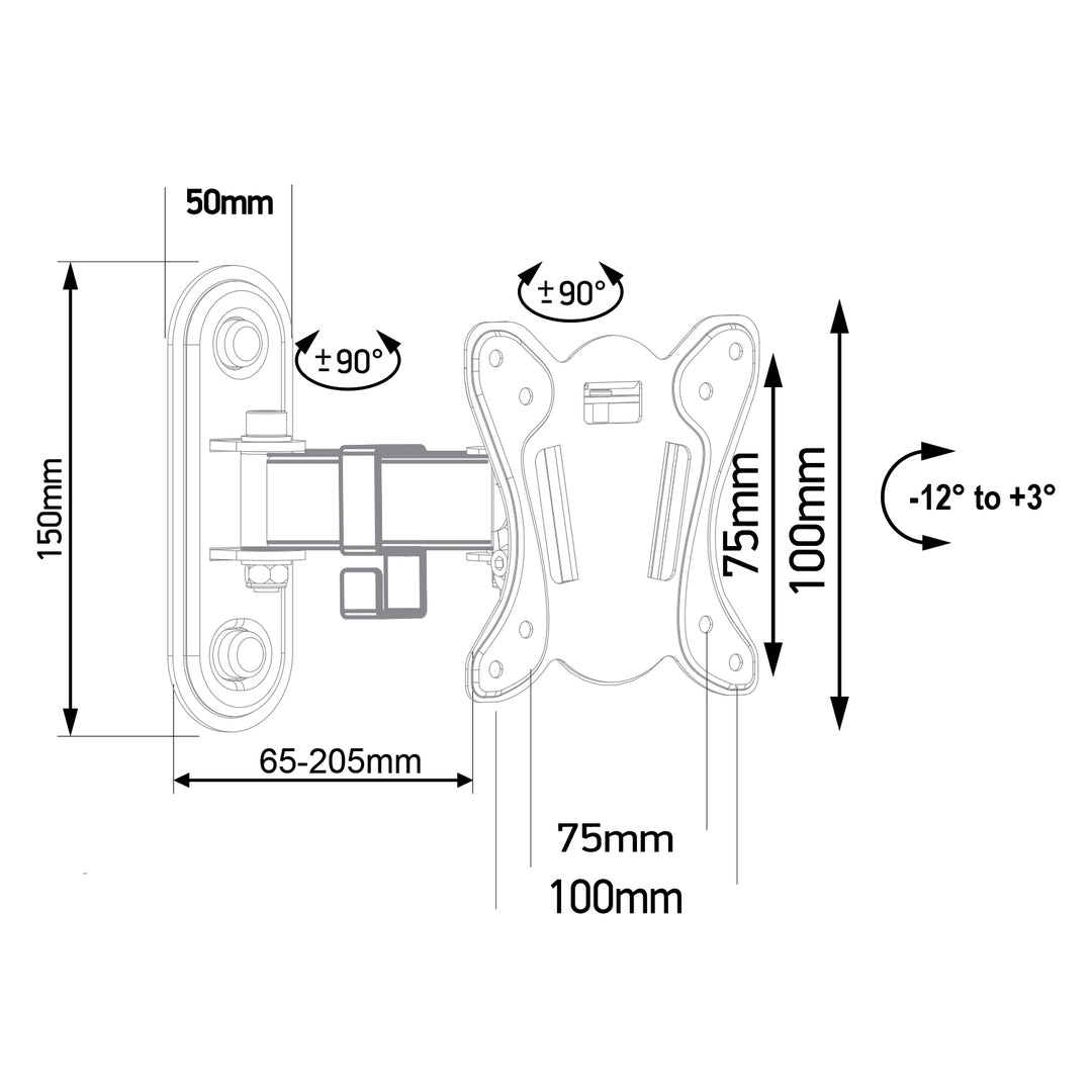 Maclean - Beugel voor TV of monitor - TV-Beugel - Monitorhouder - Muurbeugel - max. VESA 100x100, 13-32", 30kg, zwart, MC-416