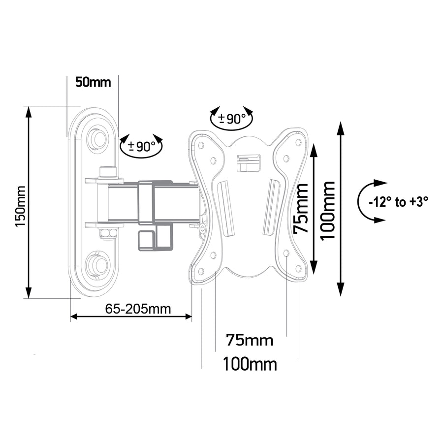 Maclean - Beugel voor TV of monitor - TV-Beugel - Monitorhouder - Muurbeugel - max. VESA 100x100, 13-32", 30kg, zwart, MC-416
