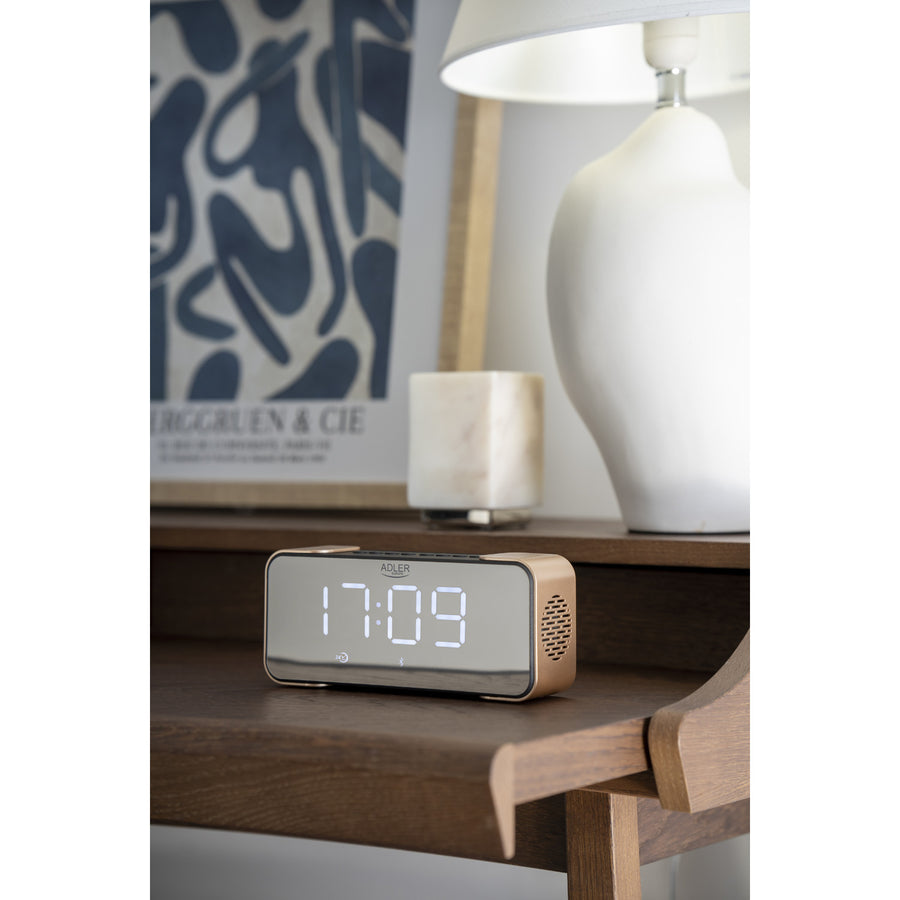 Adler AD 1190 Copper draadloze wekkerradio met LED-display en Bluetooth-functie